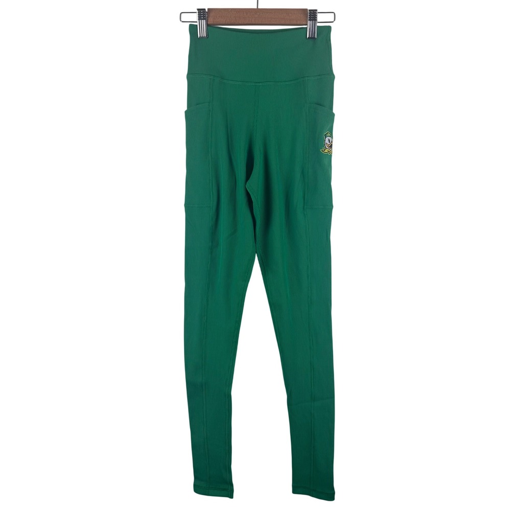 ZooZatz Oregon Ducks Leggings Women XS Green Ribbed High Waist Pockets NEW